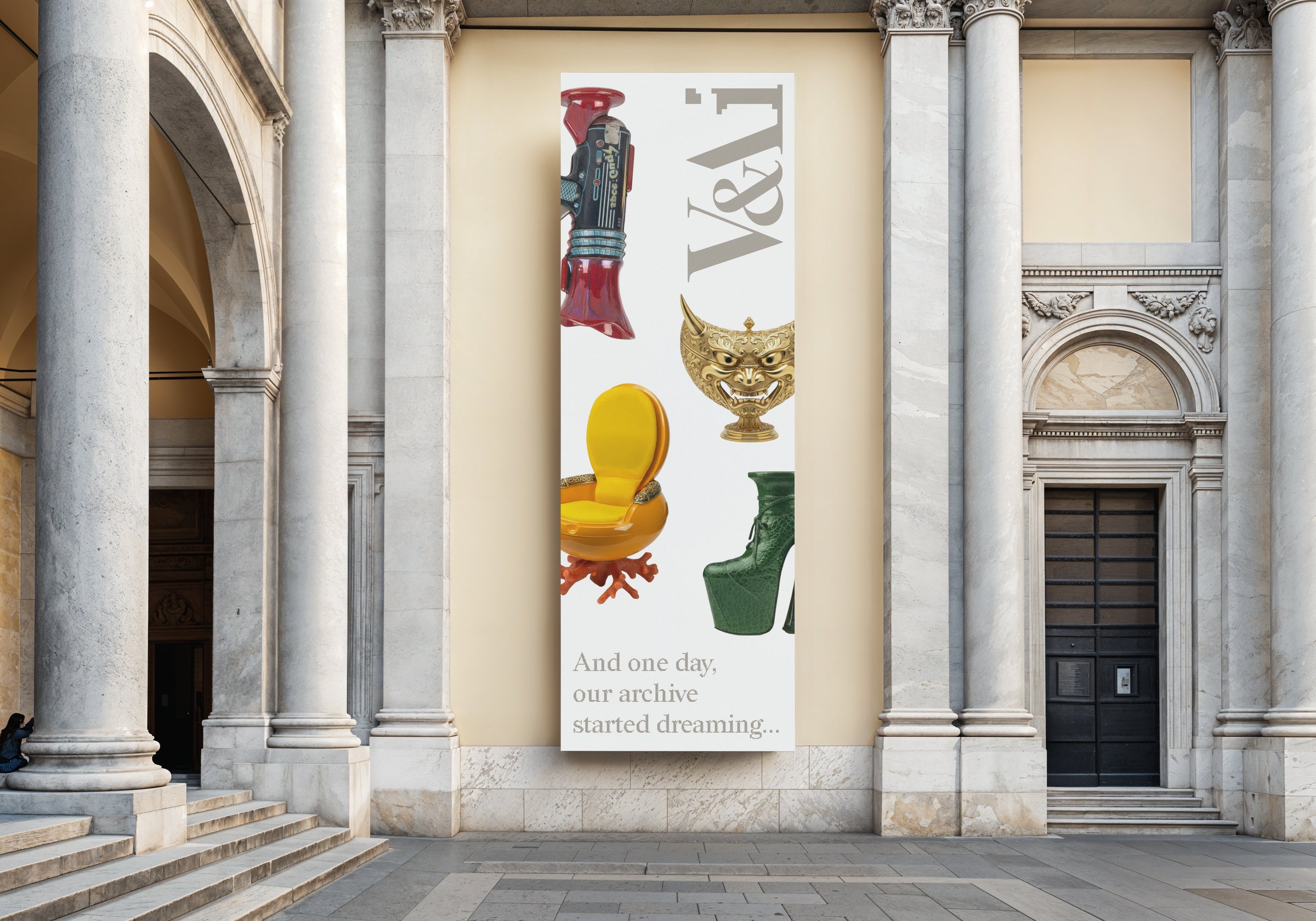 V&Ai banner on a stone building
