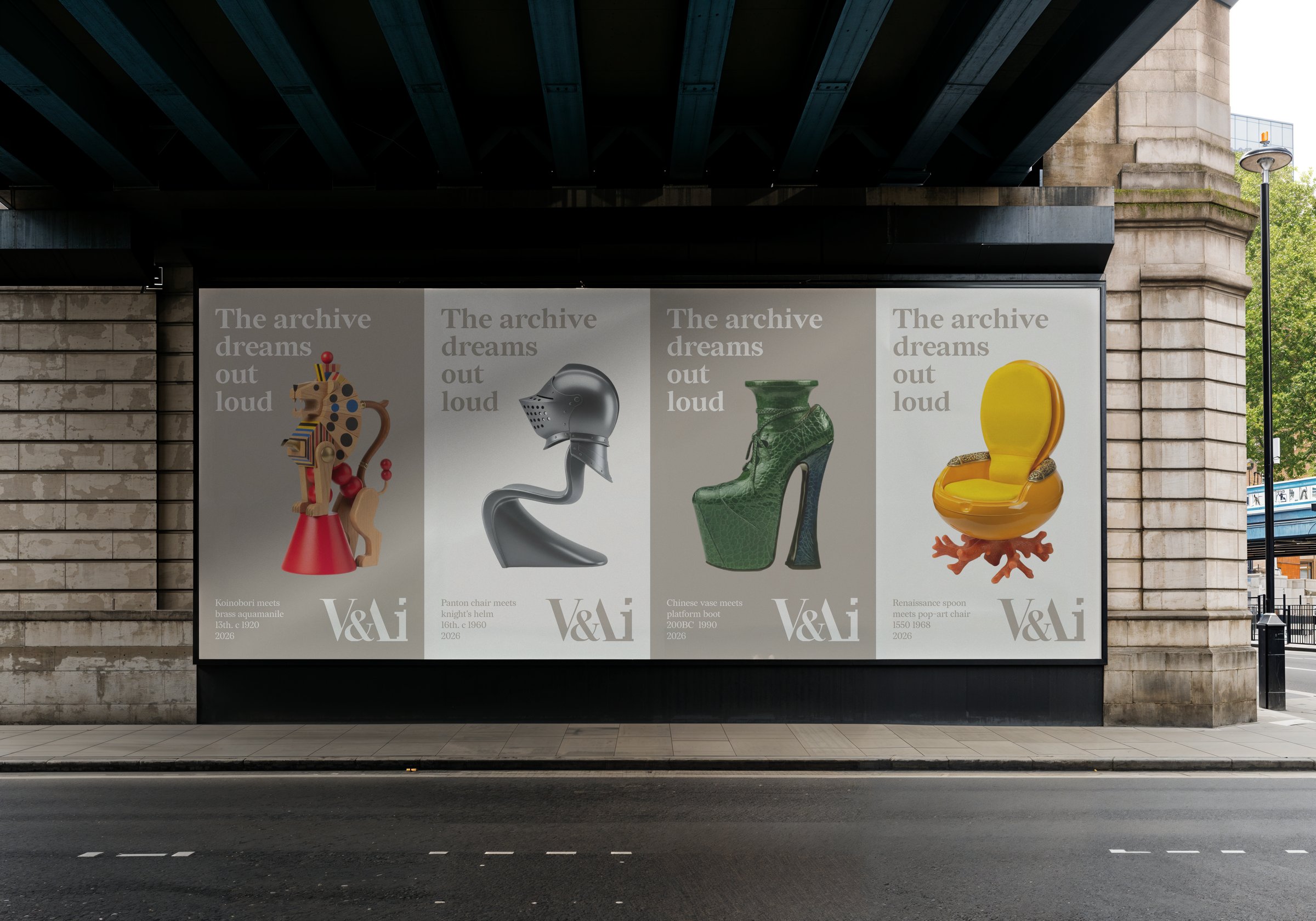 V&Ai campaign posters under a railway bridge